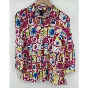 Ali Miles Abstract Block Print Button Colorful Wearable Art Tunic Small